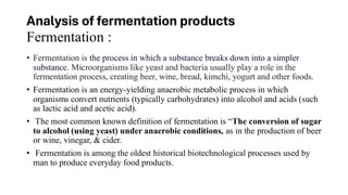 Food analysis ; analysis of fermentation products like wine beer and ...