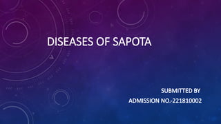 DISEASES OF SAPOTA
SUBMITTED BY
ADMISSION NO.-221810002
 