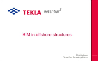 BIM in offshore structures

Mick Hodgson
Oil and Gas Technology Forum

 