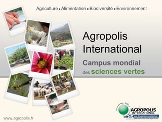 Campus mondial  des  sciences vertes Agriculture      Alimentation      Biodiversité      Environnement Agropolis International www.agropolis.fr 