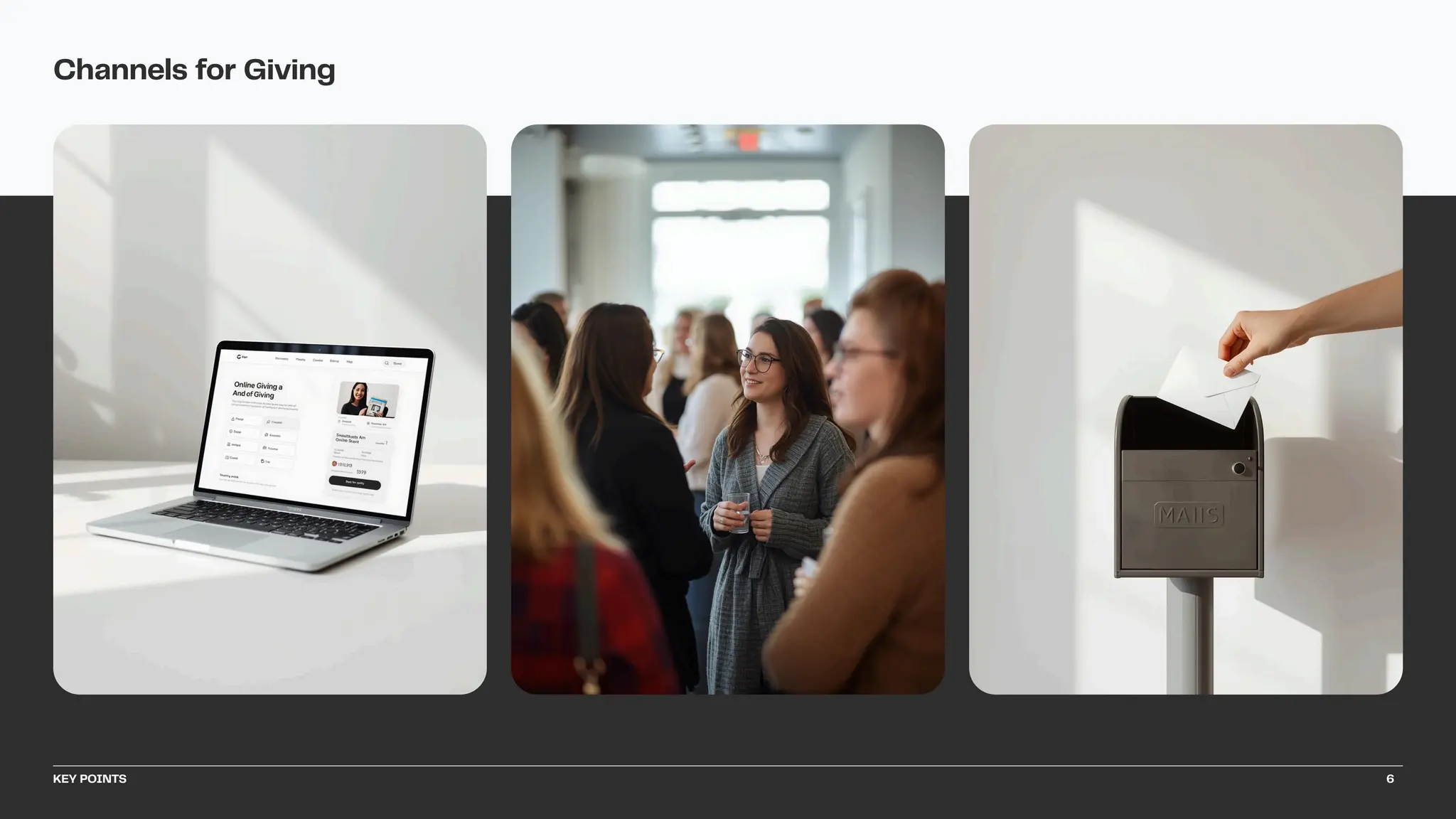 Channels for Giving
KEY POINTS 6
 