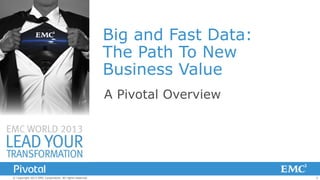 2© Copyright 2013 EMC Corporation. All rights reserved.
Big and Fast Data:
The Path To New
Business Value
A Pivotal Overview
 