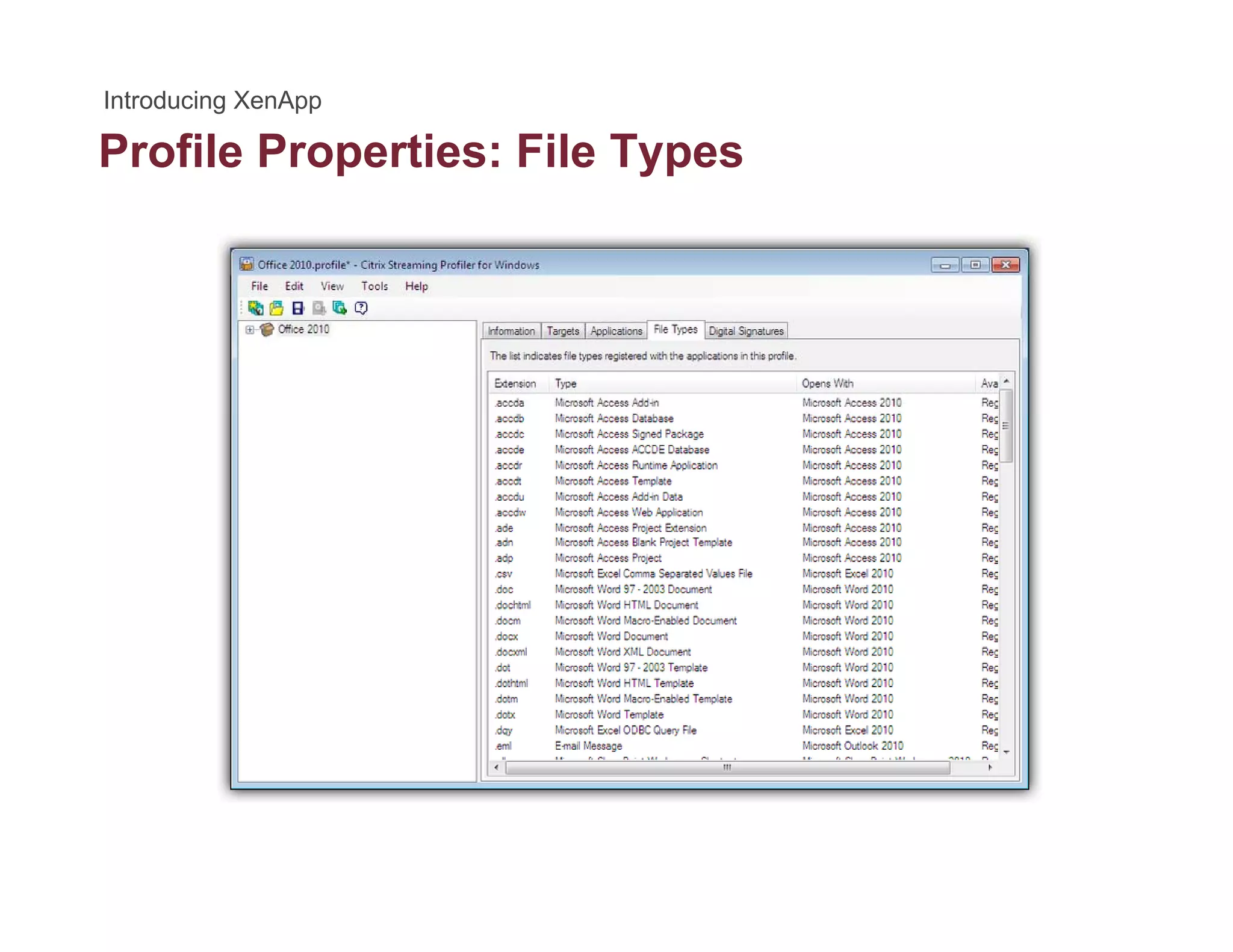 Profile Properties: File Typesp yp
 