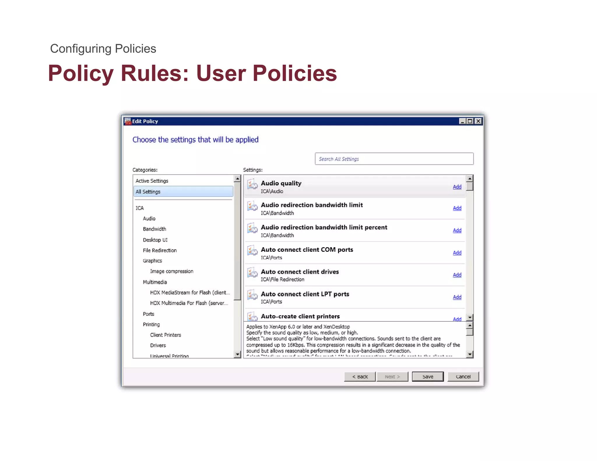 Policy Rules: User Policiesy
 