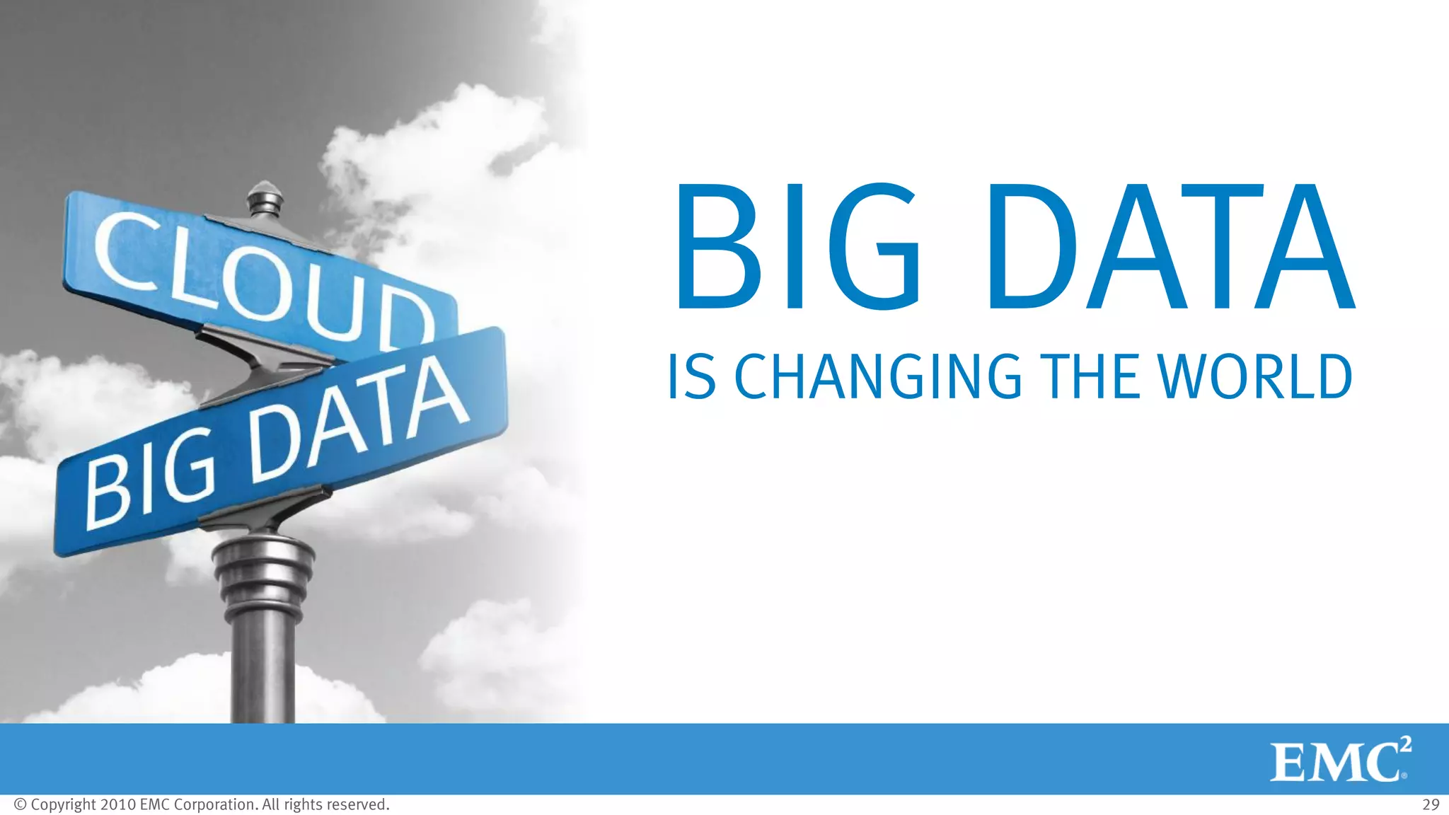 © Copyright 2010 EMC Corporation. All rights reserved. 29
BIG DATAIS CHANGING THE WORLD
 