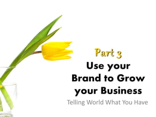 Part 3
Use your
Brand to Grow
your Business
Telling World What You Have
 