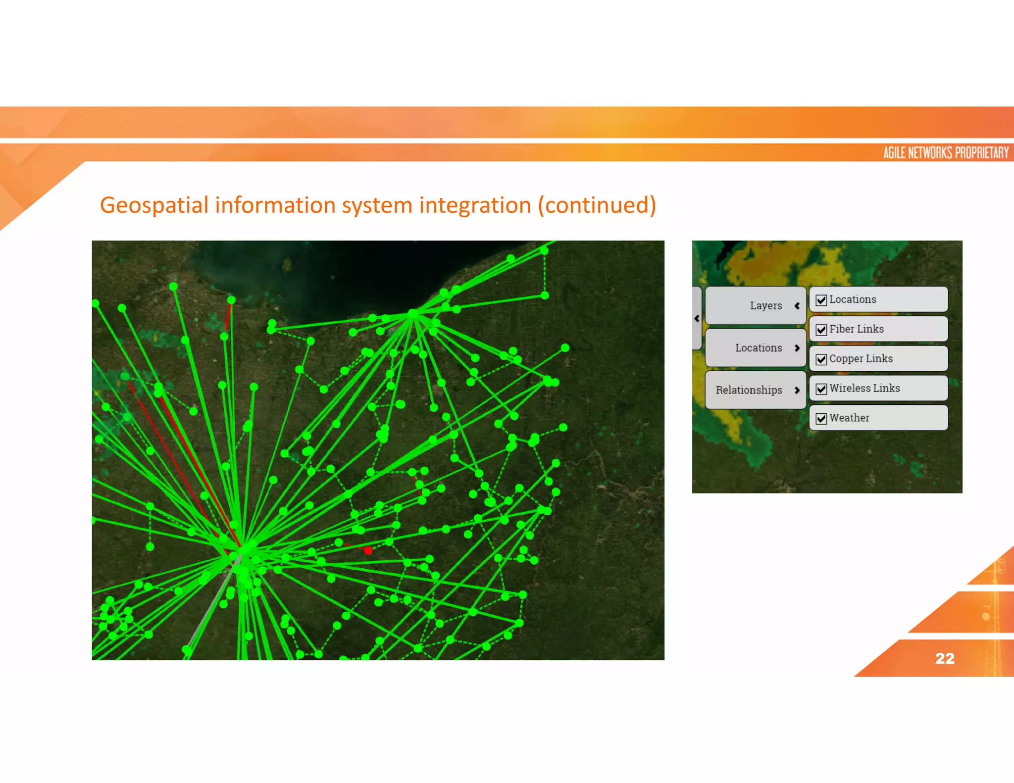Geospatial information system integration (continued)
22
 