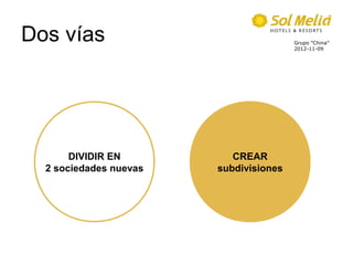 Dos vías                                Grupo ”China”
                                        2012-11-09




       DIVIDIR EN          CREAR
  2 sociedades nuevas   subdivisiones
 