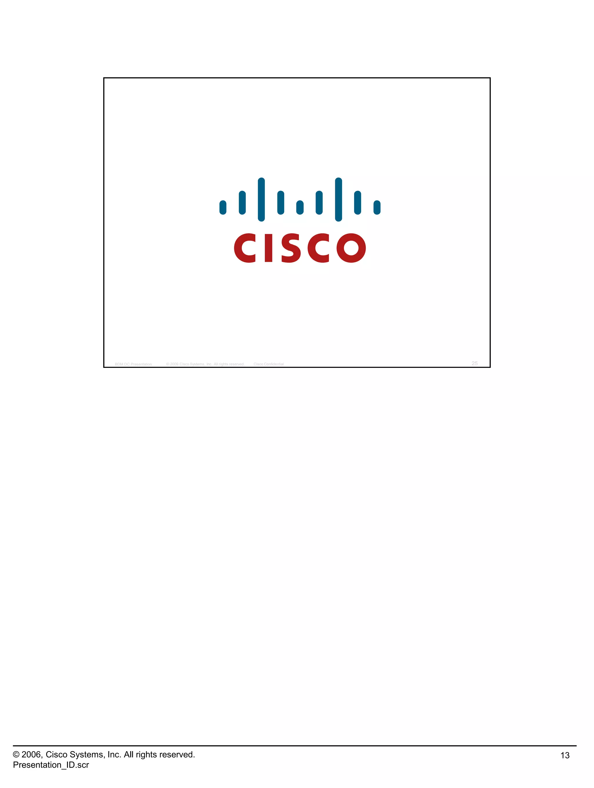 © 2006, Cisco Systems, Inc. All rights reserved.
Presentation_ID.scr
13
© 2009 Cisco Systems, Inc. All rights reserved. Cisco ConfidentialBDM DC Presentation 25
 