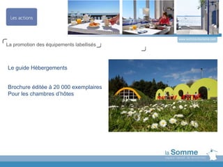 www.somme-tourisme.com
Le guide Hébergements
Brochure éditée à 20 000 exemplaires
Pour les chambres d’hôtes
La promotion des équipements labellisés
 