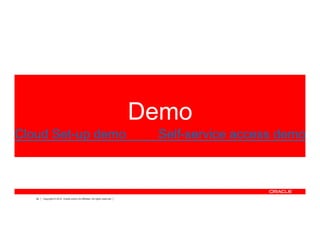 32 Copyright © 2012, Oracle and/or its affiliates. All rights reserved.
Demo
Cloud Set-up demo Self-service access demo
 