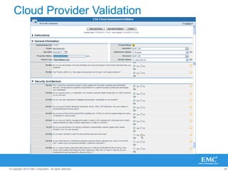 39© Copyright 2010 EMC Corporation. All rights reserved.
Cloud Provider Validation
 