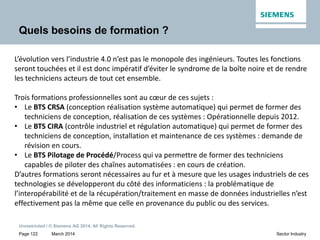 March 2014
Unrestricted / © Siemens AG 2014. All Rights Reserved.
Page 122 Sector Industry
Quels besoins de formation ?
L’...