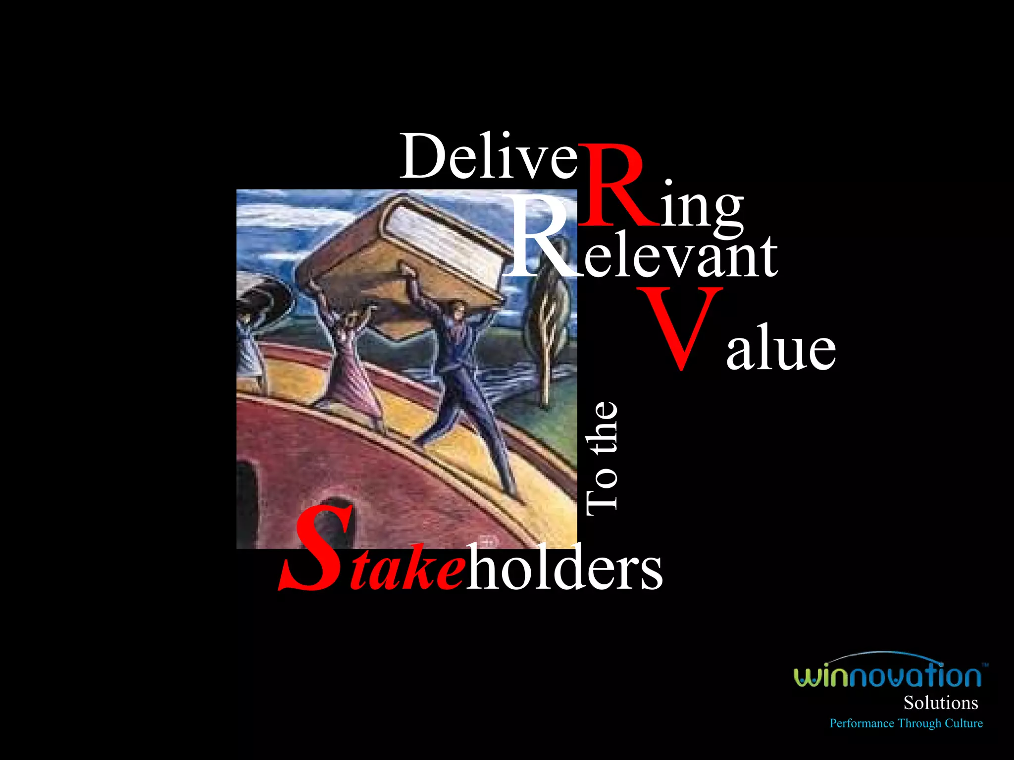 To the   R elevant V alue Delive S take holders   R ing Solutions Performance Through Culture 