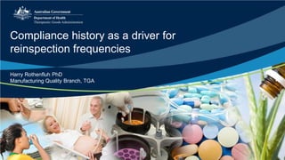 Compliance history as a driver for
reinspection frequencies
Harry Rothenfluh PhD
Manufacturing Quality Branch, TGA
 