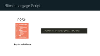 Bitcoin: langage Script
P2SH
Pay to script hash
 
