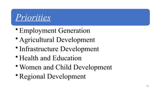 Priorities
• Employment Generation
• Agricultural Development
• Infrastructure Development
• Health and Education
• Women and Child Development
• Regional Development
70
 