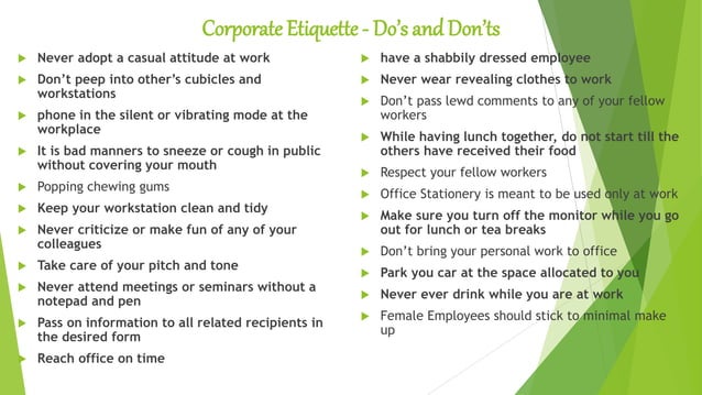PPT Presentation corporate etiquette by Nakentoh | PPTX
