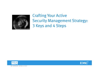 Crafting Your Active
                                     Security Management Strategy:
                                     3 Keys and 4 Steps




EMC CONFIDENTIAL—INTERNAL USE ONLY                                   1
 