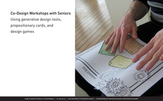 FEAR OF NEGATIVE SPACE & THE INTANGIBLE | BY JACLYN LE | KISD MASTERS OF INTEGRATED DESIGN | SUPERVISORED BY PROFESSOR MAGER & PROFESSOR HEIDKAMP
Co-Design Workshops with Seniors
Using generative design tools,
propositionary cards, and
design games
 