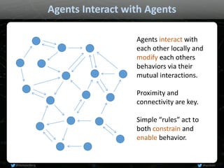 Agents Interact with Agents
Agents interact with
each other locally and
modify each others
behaviors via their
mutual inte...