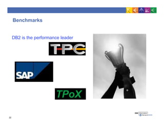 Benchmarks
DB2 is the performance leader
TPoX
22
 