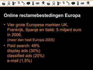 Online reclamebestedingen Europa <ul><li>Vier grote Europese markten UK, Frankrijk, Spanje en Italië: 5 miljard euro in 20...