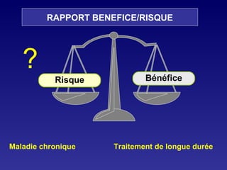 RAPPORT BENEFICE/RISQUE Risque Bénéfice ? Maladie chronique   Traitement de longue durée  