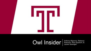 Owl Insider
Anthony Mignona, Rebecca
Robinson, Nina Sjostrom, &
Lauren Soentgen
 