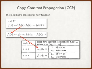 Copy Constant Propagation (CCP)
The local (intra-procedural) ﬂow function
 