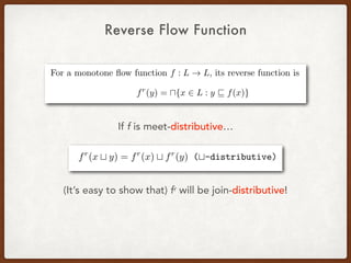 Reverse Flow Function
If f is meet-distributive…
(It’s easy to show that) fr will be join-distributive!
 