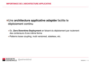 1216/02/2016
IMPORTANCE DE L’ARCHITECTURE APPLICATIVE
Une architecture applicative adaptée facilite le
déploiement contin...