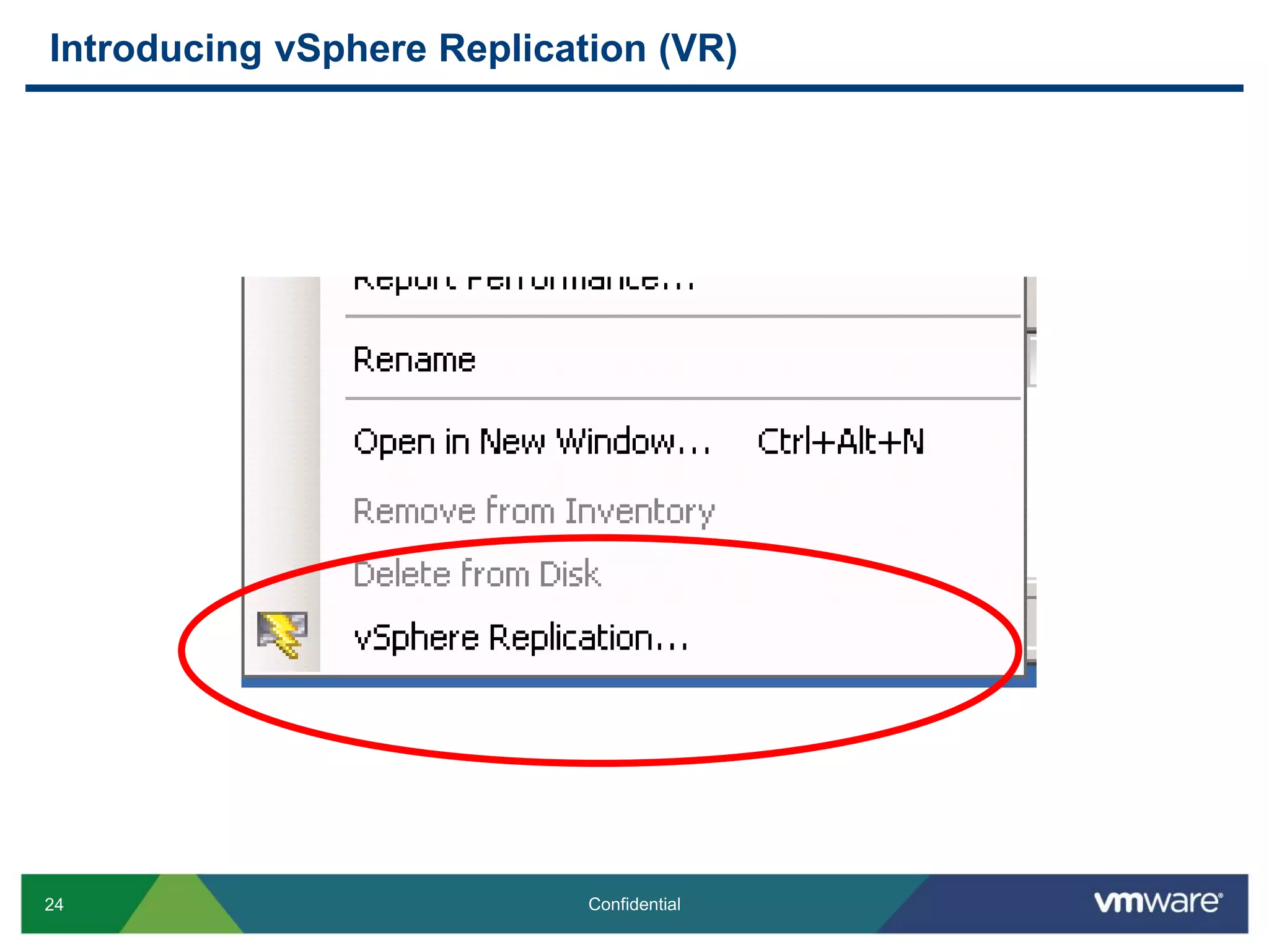 24 Confidential
Introducing vSphere Replication (VR)
 