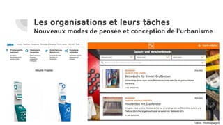 Les organisations et leurs tâches
Nouveaux modes de pensée et conception de l'urbanisme
Fotos: Homepages
 