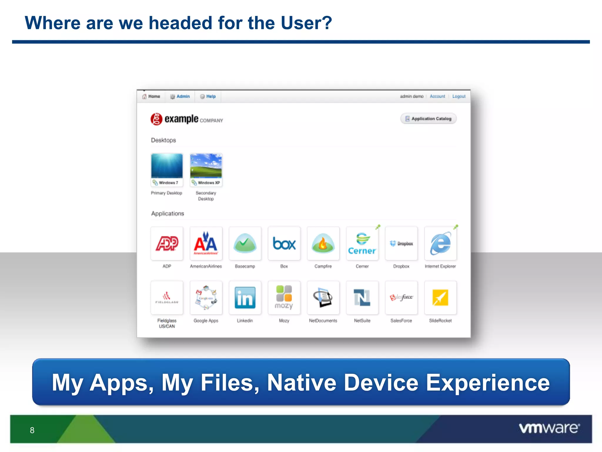 8
Where are we headed for the User?
My Apps, My Files, Native Device Experience
 