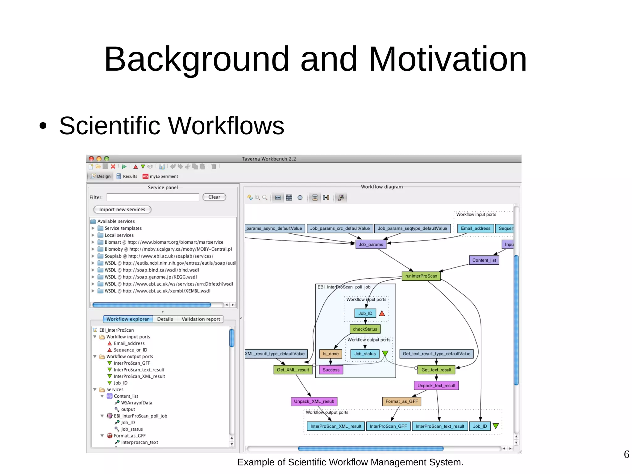 6
Background and Motivation
● Scientific Workflows
Example of Scientific Workflow Management System.
 