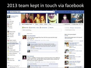 2013 team kept in touch via facebook
to start with
 