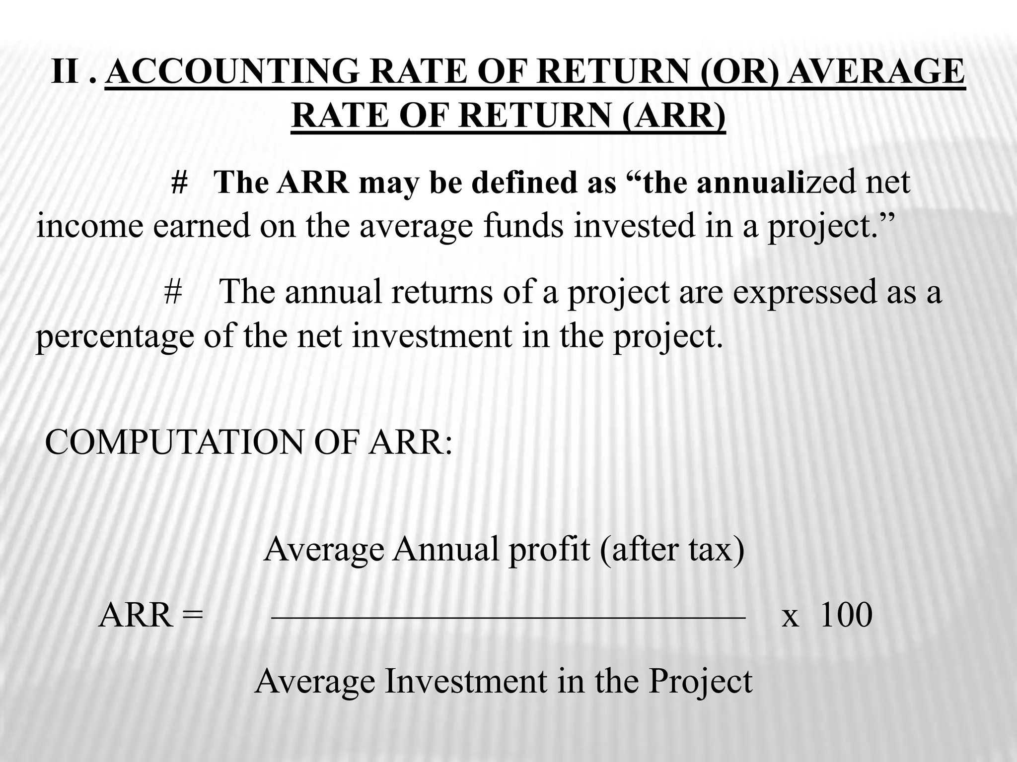 Determining Initial InvestmentThe Initial Investment is the relevant cash outflows incurred if a capital budgeting project is implemented.This often includes installation costs, and incremental costs of getting the asset to the point of generating cash inflows, less proceeds from the sale of old assets when replacement is taking place.