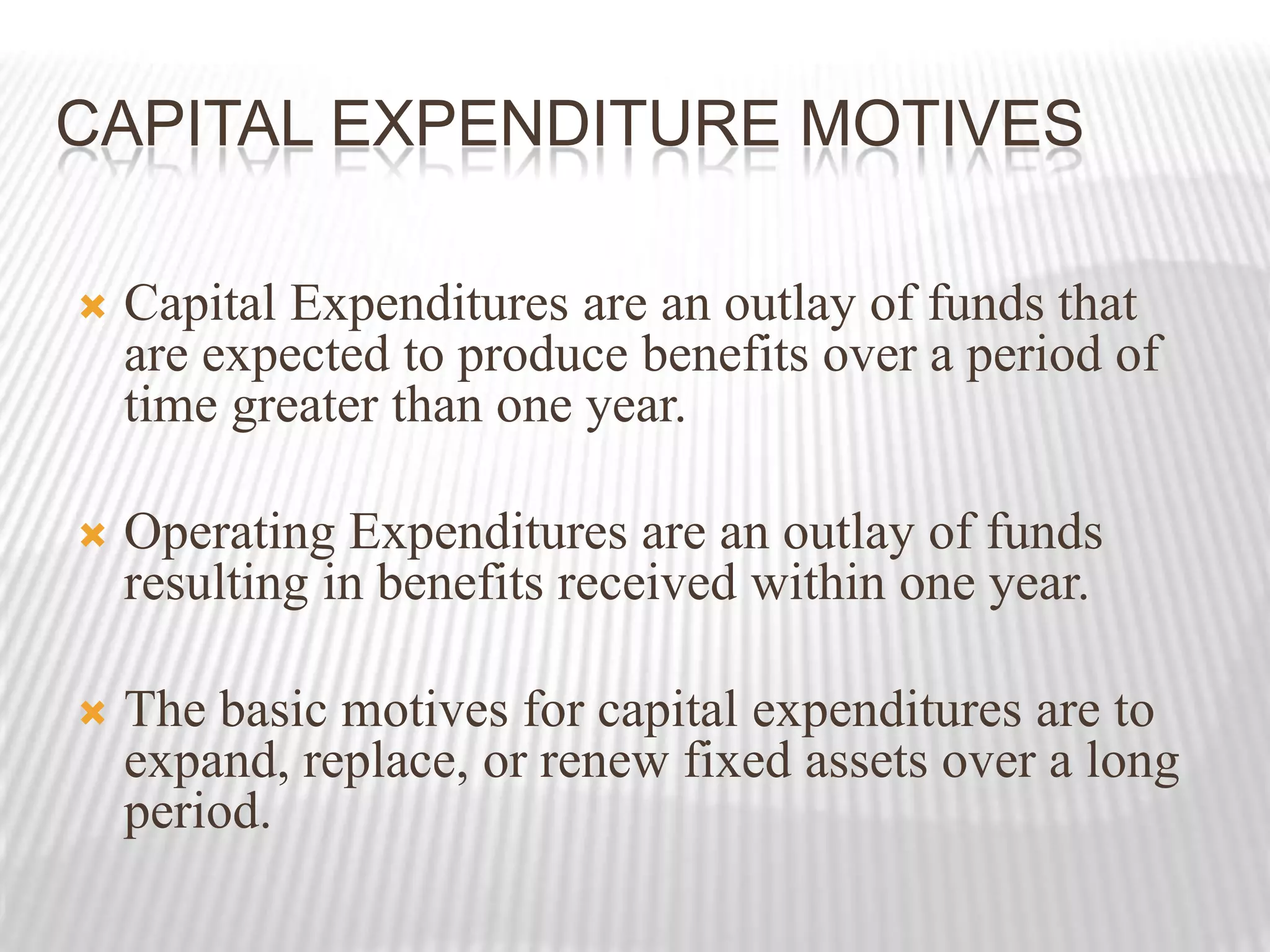 2. DECISION CRITERIATECHNIQUES  OF  EVALUATIONTraditional or                                         Time-adjusted or          Non-discounting                                  Discounted cash flows       1. Payback period                             1. Net  Present Value       2. Accounting Rate of                      2. Profitability Index                Return                                     3. Internal Rate of Return