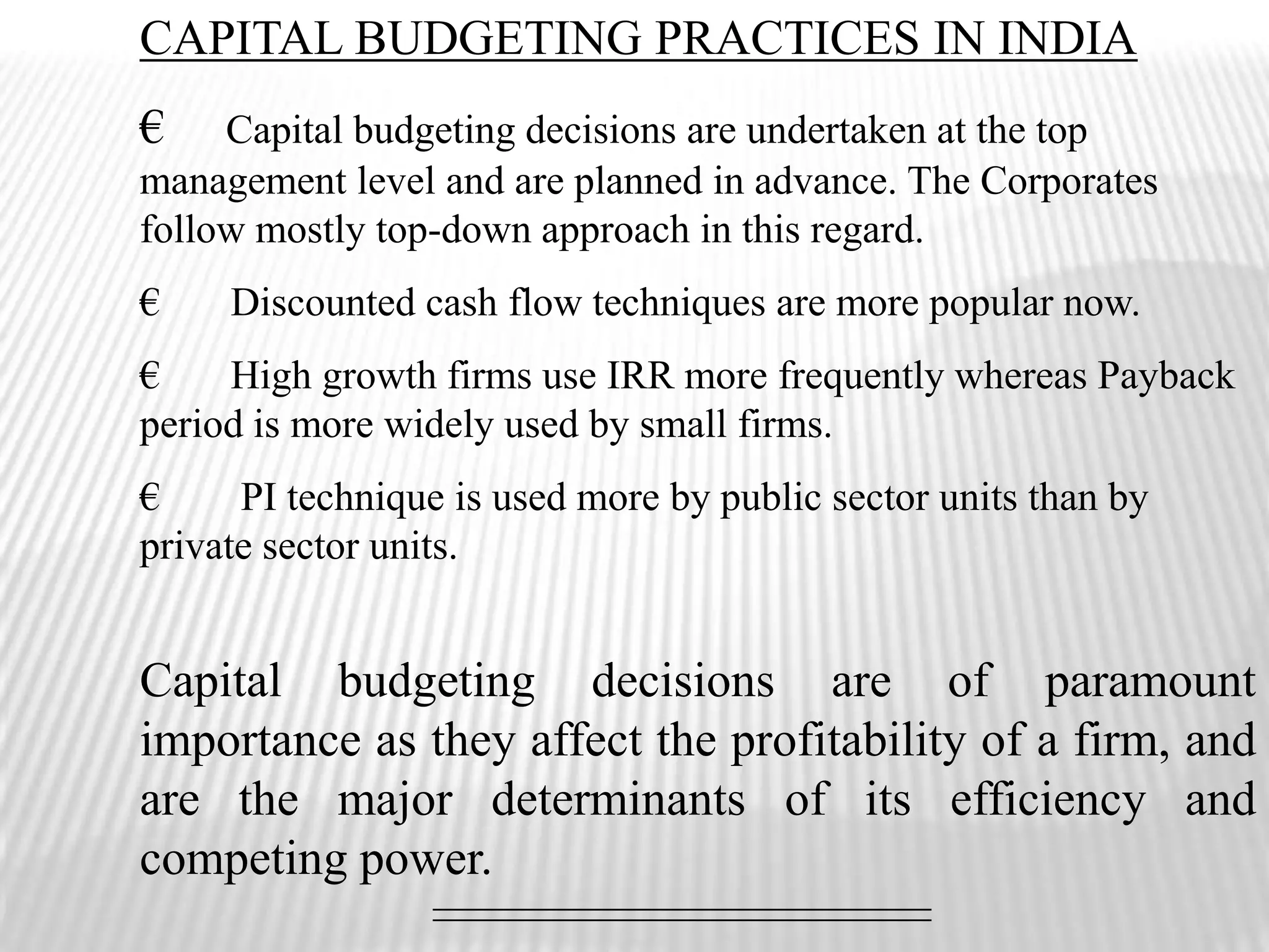 TRADITIONAL OR NON-DISCOUNTING TECHNIQUESI . PAYBACK  PERIOD:#      The payback period is defined as “the number of years required for the proposal’s cumulative cash inflows to be equal to its cash outflows.”            #       The payback period is the length of time required to recover the initial cost of the project.            #       The payback period may be suitable if the firm has limited funds available and has no ability or willingness to raise additional funds.
