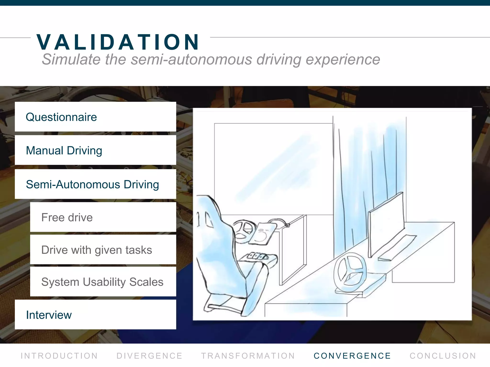 O V E R L AY C O V E R
I N T R O D U C T I O N D I V E R G E N C E T R A N S F O R M AT I O N C O N V E R G E N C E C O N C L U S I O N
Tacticle feedback and better affordances
 