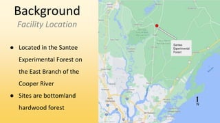 Background
Facility Location
● Located in the Santee
Experimental Forest on
the East Branch of the
Cooper River
● Sites are bottomland
hardwood forest
 