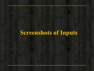 Screenshots of Inputs
 