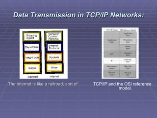 Data Transmission in TCP/IP Networks: The internet is like a railroad, sort of. TCP/IP and the OSI reference model. 