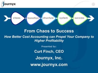 From Chaos to Success
How Better Cost Accounting can Propel Your Company to
Higher Profitability
Presented by:
Curt Finch, CEO
Journyx, Inc.
www.journyx.com
 