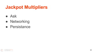 Jackpot Multipliers
● Ask
● Networking
● Persistance
42
 