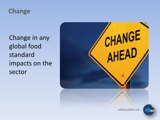 Change


Change in any
global food
standard
impacts on the
sector




                 safefood360.com
 