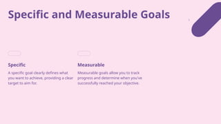 Specific and Measurable Goals
Specific
A specific goal clearly defines what
you want to achieve, providing a clear
target to aim for.
Measurable
Measurable goals allow you to track
progress and determine when you've
successfully reached your objective.
 