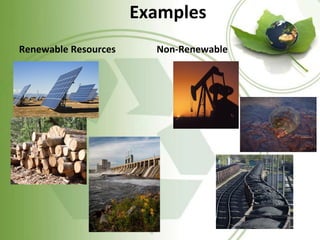 Examples
Renewable Resources Non-Renewable
 