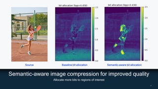 24
24
Semantic-aware image compression for improved quality
Allocate more bits to regions of interest
Source Baseline bit allocation Semantic-aware bit allocation
 